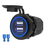 Dual USB Charger Socket, Linkstyle 12V 4.2A Car Charger Power Outlet with Blue LED Display, Waterproof USB Car Socket Dual Charging Ports for Most 12-24V Car RV Boat Marine Motorcycle Mobile