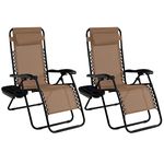 Goplus Zero Gravity Chair Set 2 Pack Adjustable Folding Lounge Recliners for Patio Outdoor Yard Beach Pool w/Cup Holder, 300-lb Weight Capacity (Beige)