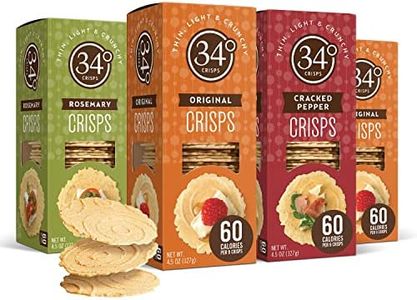 34 Degrees Crisps | Entertaining Variety Pack - 2 Original, 1 Cracked Pepper, 1 Rosemary | Thin, Light & Crunchy Variety Pack Crisps, 4 Pack (4.5oz each)
