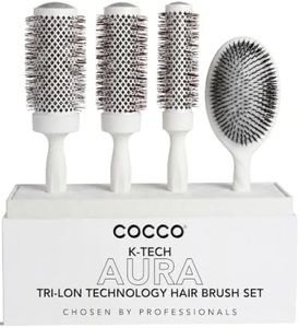 COCCO Aura Brush Set, Ceramic Paddle & Round Hairbrushes for Women, Blow-Drying & Frizz Control, Tourmaline Bristles, Ergonomic Grip, Full Styling Set (White)