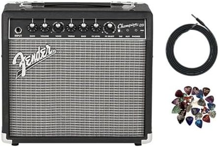 Fender Champion 20 Guitar Combo Amplifier Bundle with Instrument Cable and Picks