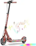 T9 Apex Electric Scooter for Kids 4.3-5.6 ft 200W Motor, LED Colorful Lights with Bluetooth Music Speaker, 7/10/12 MPH Digital Display, Adjustable Height, Foldable E-Scooter for Teens（Red）