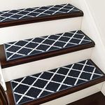 COSY HOMEER Edging Stair Treads Non-Slip Carpet Mat 28inX9in Indoor Stair Runners for Wooden Steps, Stair Rugs for Kids and Dogs, 100% Polyester TPE Backing 4pcs,Navy