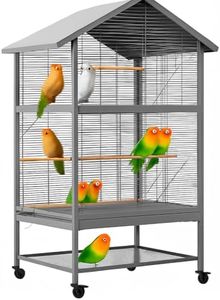 Large Bird Cage,65.7 Inch Metal Bird Cage Feeder with Wheels,Flight Cage with 4 Metal Feeders,Wood Perches & Storage Shelf