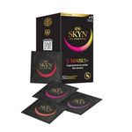 SKYN 5 Senses Condoms Pack of 50 / Skynfeel Latex Free Condoms for Men, Regular Size Condoms, Thin Condoms, Raised Dots, Cocktail Flavoured, Ultra-Thin, Warming, Cooling, 53mm Wide