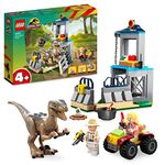 LEGO 76957 Jurassic Park Velociraptor Escape Dinosaur Toy for Boys, Girls, Kids Aged 4 and Up, Set with Dino Figure, Off-Road Car and 2 Minifigures