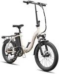 Favoto 750W Folding Electric Bike, 48V 15Ah, 25mph, 60 Miles Range, 7-Speed, Dual Disc Brakes, Milk Tea