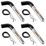 TOPSHINE Trailer Hitch Pin & Clip 4 Pack, 5/8 Inch Diameter with Rubber-Coated Vinyl Black Grip, Fits 2" Receiver