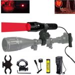 Hunting Torch, 350 Yards Predator Light Zoomable Tactical Hunting Led Flashlight Coyote Varmint Hunt Torches with Pressure Switch, Rail & Scope Mounts, Battery and Charger (Red Light)