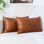 PANOD Pack of 2 Premium Faux Leather Throw Pillow Covers, Modern Luxury Decorative Lumbar Throw Pillow Case Cushion Cases for Sofa Couch Bed Car Outdoor,12x20 inch Brown