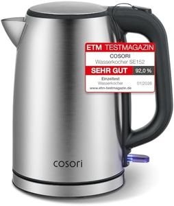COSORI Wasserkocher Edelstahl mit 1,7 L | 2200W | Kein Kunststoffkontakt | LED Beleuchtung | 360° drehbarer Sockel | Große Öffnung | Trockengehschutz | Strix-Technologie | Silber-schwarz