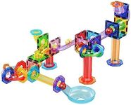 Marble Run 60 Piece Race Track Magnetic Tiles Magnet Building Block Educational Construction Toy Set Playset STEM Learning Kit Child Brain Development HandEye Coordination Training PicassoTiles PTG60