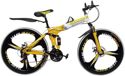 Amaze Kai Dual Suspension Bikes Latest Bmv Foldable Gear Cycle for Men with 21 Speed Gear 3 Spoke | Folding Mountain Bike with Double Disc Break & Mac Wheel, 26 Inch (Yellow)
