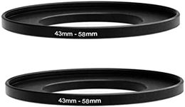 (2 Pcs) 43-58MM Step Up Ring Adapter, 43mm to 58mm Step Up Filter Ring, 43 mm Male 58 mm Female Stepping Up Ring for DSLR Camera Lens and ND UV CPL Infrared Filters