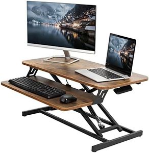 VIVO Height Adjustable 32 inch Stand Up Desk Converter, Quick Sit to Stand Tabletop Dual Monitor Riser Workstation, Rustic Vintage Brown Desktop, Black Frame, DESK-V000SN