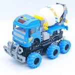 DEOXY 4WD Cement Concrete Mixer Construction Truck Toy, Plastic Construction 6 Wheel Vehicle, Toy Car with Friction Powered Push and Go Truck Suitable as a Gift for Children Aged 3 to 8 Years