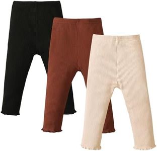 SOBOWO 12-18 Month Girl Pants Baby Girl Pants Toddler Girls Solid Ribbed 3 Pack Ruffle Elastic Waist Bottoms Leggings Fall Winter Clothes(Black/Brown/Beige, 12-18 Months)