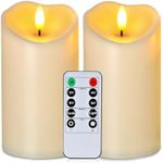 Homemory 6”x3” Outdoor Waterproof Flameless Candles, LED Candles, Battery Operated Candles with Remote and Timers, Electric Fake Plastic Pillar Candles, Ivory, Set of 2