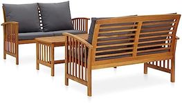 vidaXL Solid Acacia Wood Garden Lounge Set with Cushions 3 Piece Wooden Outdoor Patio Bench Chair Table Seating Seat Sitting Furniture Setting