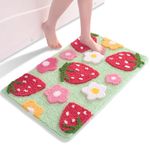 QJHOMO Green Bath Mat Non Slip Bathroom Mats 45 x 65 cm, Cute Strawberry Bathroom Accessories Flower Floor Mat, Thick Soft Microfiber Bathmat Machine Washable Bath Rug Absorbent Carpet for Bedroom