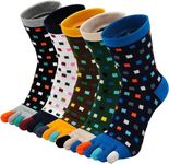 ZAKASA Mens Toes Socks Cotton: Five Finger Socks Colorful Running Sports Athlete Crew Socks UK 6-10 Square 5 Pairs