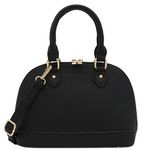 Zip-Around Saffiano Classic Dome Satchel, Black, One Size