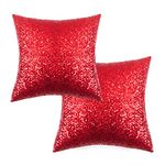 Kevin Textile Red Sequins Pillow Cover, Decorative Pillows for Couch/Bedroom, 18" x 18" Party/Wedding/New Year/Christmas Glitter Pillows Gift, 2 Pack Red