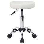 FURWOO Multi-Purpose Rolling Stool Round Stool with Wheels for Spa Adjustable Drafting Stool (White)