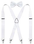 Men's X Back Suspender and Bow Tie Set Elastic Adjustable Braces, White