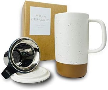 Mora Ceramics Large Tea Mug with Loose Leaf Infuser and Ceramic Lid, 18 oz, Portable, Microwave and Dishwasher Safe, Tall Coffee Cup - Rustic Matte Ceramic Glaze, Modern Herbal Tea Strainer, Cotton