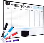 Magnetic Dry Erase Weekly Calendar for Fridge: with Stain Resistant Technology - 17x12" - 4 Fine Tip Markers and Large Eraser with Magnets - Whiteboard Organizer Planner: Refrigerator White Board