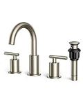 FORIOUS 2 Handle 3 Hole Bathroom Faucet, Brushed Nickel Bathroom Sink Faucet, High Arc Widespread Waterfall Faucet with Pop-Up Drain and Water Supply Lines, Robinet De Salle De Bain