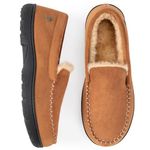 HomeTop Mens Micro Suede Moccasin Slippers Indoor Outdoor Shoes with Rubber Sole Chestnut, 11 US