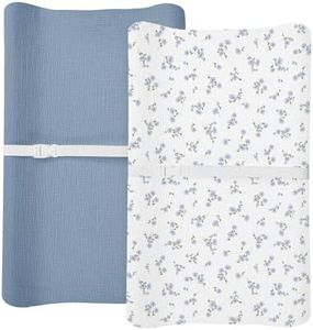 Changing Pad Cover for Baby Boy Girl 2 Pack, Muslin Changing Table Pad Covers with Boho Style, Neutral Nursery Bedding Essentials Soft and Breathable (Flower I & Light Blue)