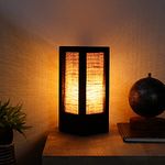 make in modern Wooden & Natural Jute Rectangle Table Lamp without Bulb (Black & Brown, 40 Watt)