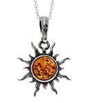 Genuine Cognac Baltic Amber & Sterling Silver Star Sun Pendant without Chain - 1764C