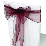 Trimming Shop 100pcs 17x280cm Burgundy Organza Sashes Wider Fuller Bow Sash Chair Cover Bows Sash for Banquet Hotel Birthday Reception Wedding Party Decoration