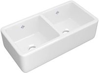 ROHL RC3719WH 36-5/8-Inch by 18-1/2-Inch by 10-1/2-Inch O.D. Shaws Farnworth Double Bowl Fireclay Apron Kitchen Sink, White