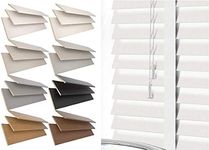 Venetian Faux Wood Blind wooden Venetian Blinds With Tape Ladder 50mm Slats TRIMMABLE Fauxwood (White, 120cm width x 150cm drop)