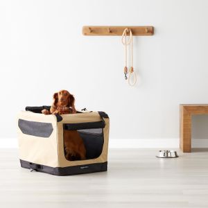 Amazon Basics Portable Travel Crate, Tan, Small