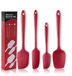 P-Plus International Silicone Spatula Set 4-Piece - 500ºF Heat-Resistant Baking Spoon Spatula - Seamless One-Piece Design Easy to Clean - Non-Stick Silicone Stainless Steel Core (Spatula 4A RED)