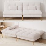COMHOMA Fabric Sofa Bed 3 Seater Upgraded Frame 5-Gear Back Angle Adjustable Futon Sofa for Living Room, Guest Room (Fabric, White-Teddy Velvet)