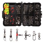 SHADDOCK 140pcs/box Fishing Swivel Snaps Kit Include Ball Bearing Swivel Snap Barrel 3 Way Triple Swivel Connector Clips Fishing Beads Fishing Accessories Set