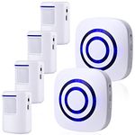 BESTOONE Motion Sensor Alarm, Long Range Wireless Driveway Alarm, Indoor Home Security System Electric Doorbells, 4 Motion Detector and 2 Alarm, 38 Chime Tunes, LED Indicator