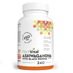 PlantVital Organic Ashwagandha Supplement with Black Pepper - 1300mg (two caps) Ashwagandha Capsules for Stress Relief, Energy Increase, Sleep Aid & Memory Support - 240 Vegan Ashwagandha Supplements