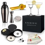 Margarita Kit - Set of 2 Margarita Glasses (8.5oz), 3-Tier Salt Rimmer, Stainless Cocktail Shaker & Jigger, Citrus Squeezer - Margarita Set