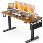 ErGear Standing Desk with Storage Pocket, 55 x 24 inch Height-Adjustable Standing Desk, Electric Standing Desk Workstation with Height Memory Presets for Home & Office, Vintage Brown