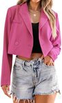 luvamia Cropped Blazers for Women Business Casual Open Front Long Sleeve Suit Jacket Trendy Oversized Work Office Blazer, Hot Pink, Small