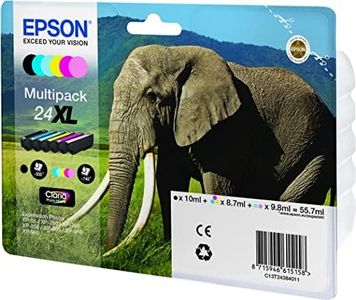EPSON Serie 24 Elefante, Cartucce Getto d'Inchiostro Claria Photo HD, Formato XL per Fotografie Ottime a 6 Colori, Stampa Fino a 740 Foto a Colori
