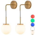 Aiehnid Battery Operated Wall Sconce Set of 2, Rechargeable Wall Sconce with Remote Dimmable Wireless Battery Powered Wall Lamp Decor Fixture for Bedroom Living Room White Fabric Shade(Gold)